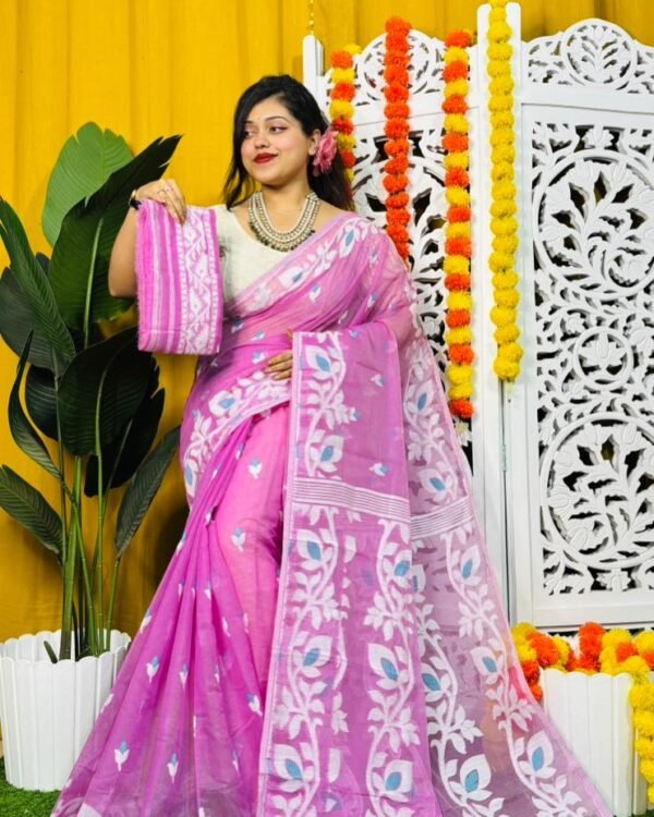 Exclusive Lata Design Lavender Soft Jamdani Saree