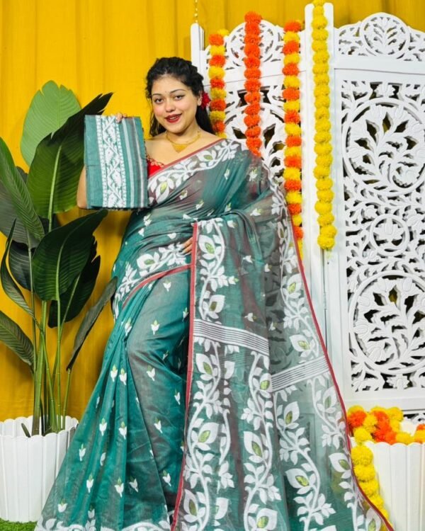Exclusive Lata Design Raja Green Soft Jamdani Saree