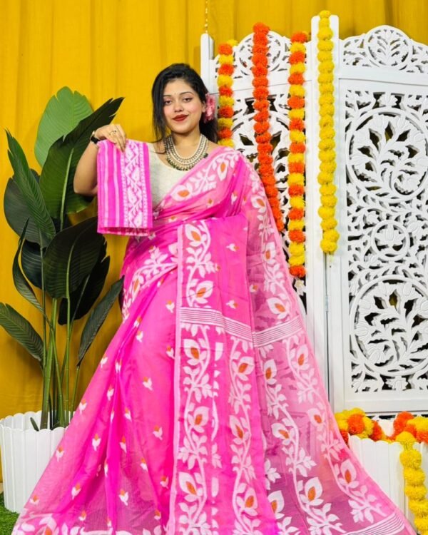 Exclusive Lata Design Pink Soft Jamdani Saree