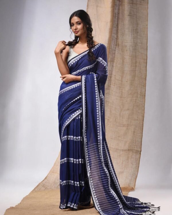 Bidda Balan Blue Cotton Soft Saree
