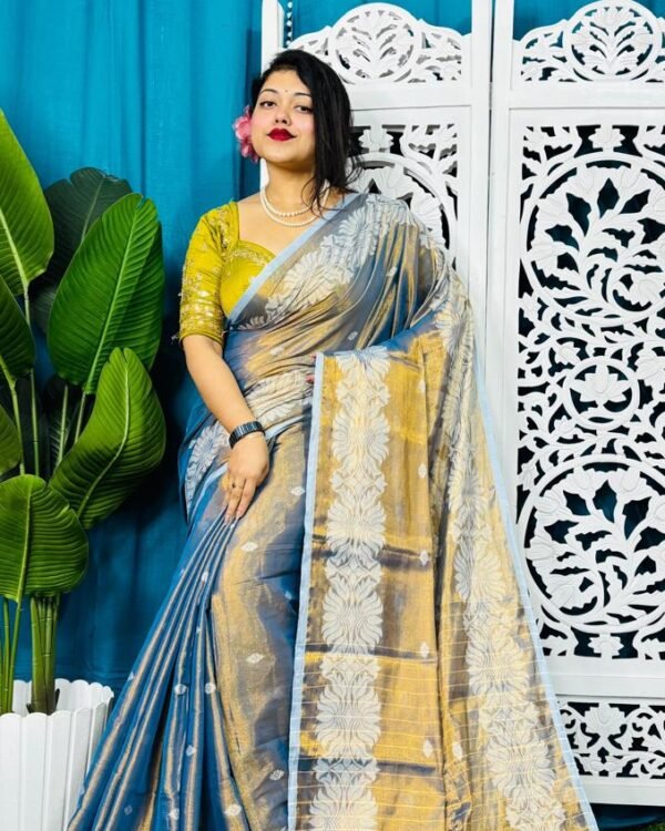 Tishu Cotton Blue Soft Saree