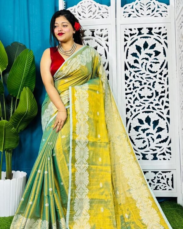 Tishu Cotton Olive Green Soft Saree