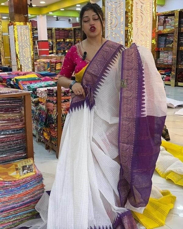 Madhurai Soft White Majenda Cotton Saree