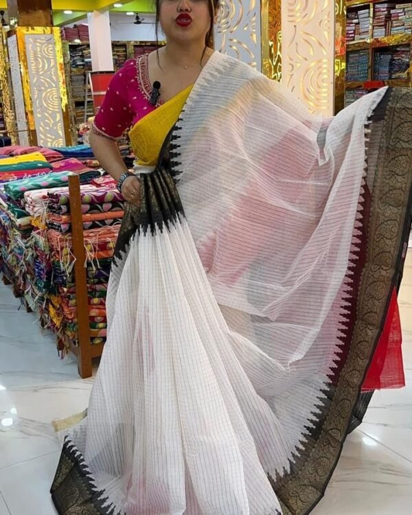 Madhurai Soft White Black Cotton Saree