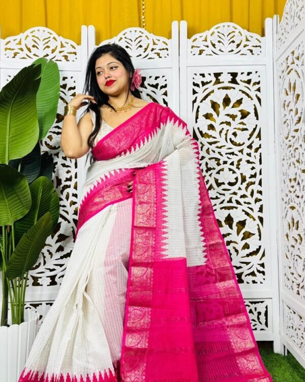 Madhurai Soft White Rani Cotton Saree