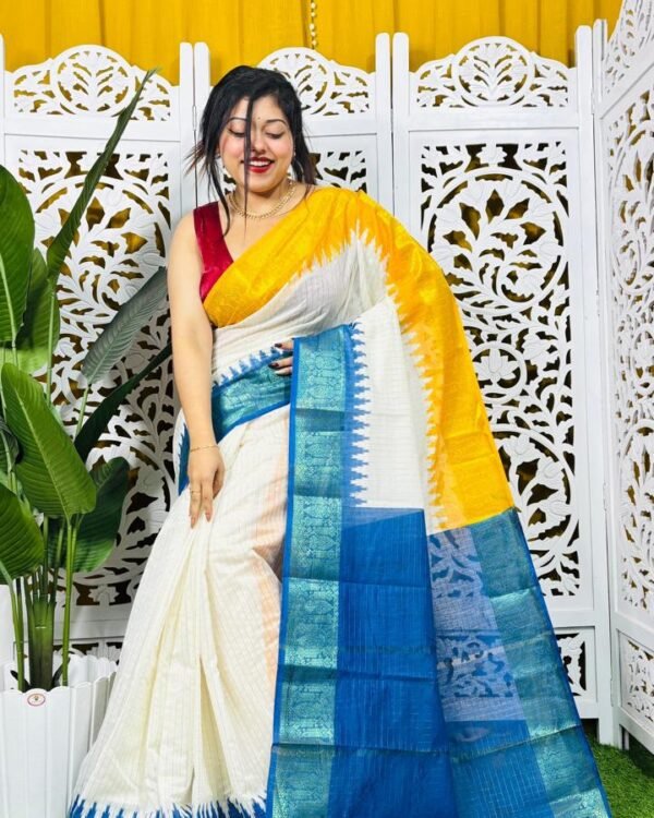 Madhurai Soft Yellow Blue Cotton Saree
