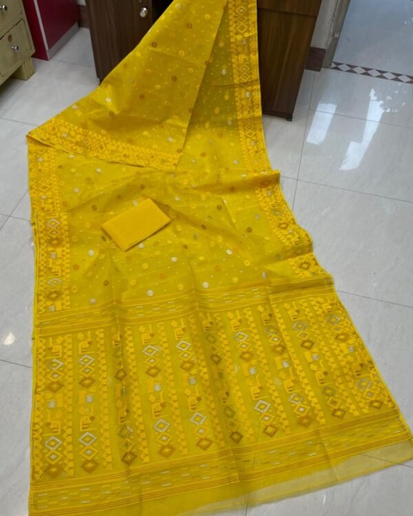Borfi Border Yellow Soft Jamdani Saree