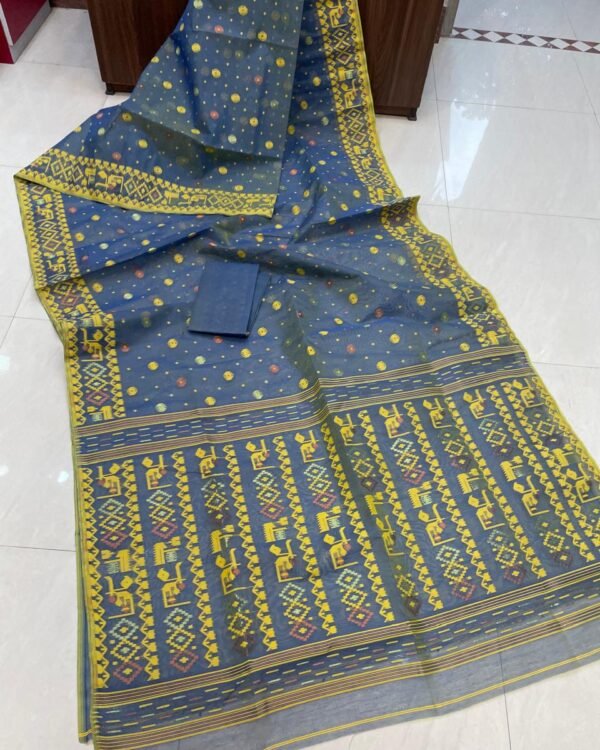 Borfi Border Blue Soft Jamdani Saree