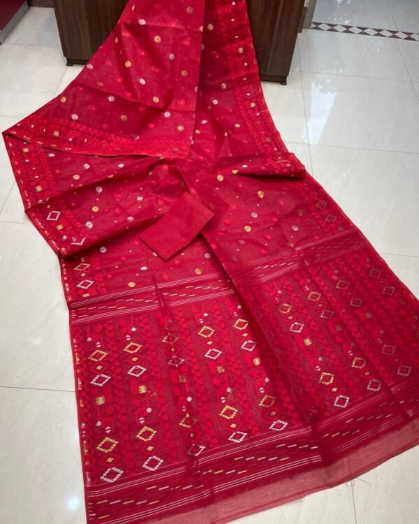 Borfi Border Red Soft Jamdani Saree