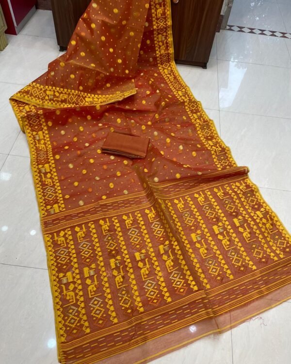 Borfi Border Rust Soft Jamdani Saree