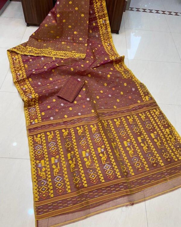 Borfi Border Brown Soft Jamdani Saree