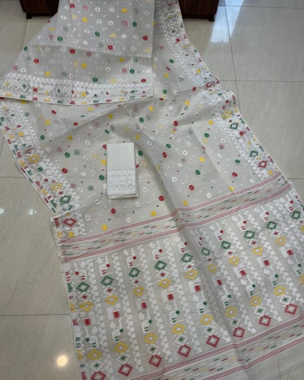 Borfi Border White Soft Jamdani Saree