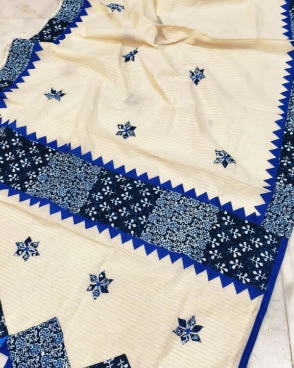 Pure Cotton Ajrak  Zori Check Mix match Work Saree