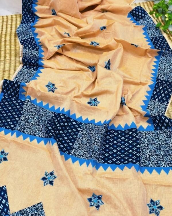 Pure Cotton Ghiye Blue Ajrak Zori Check Mix match Work Saree