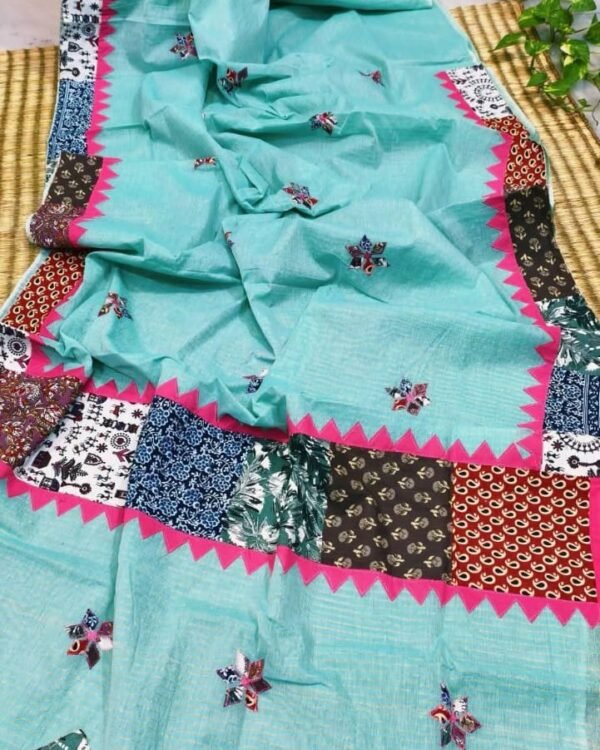 Pure Cotton She Green Ajrak Zori Check Mix match Work Saree