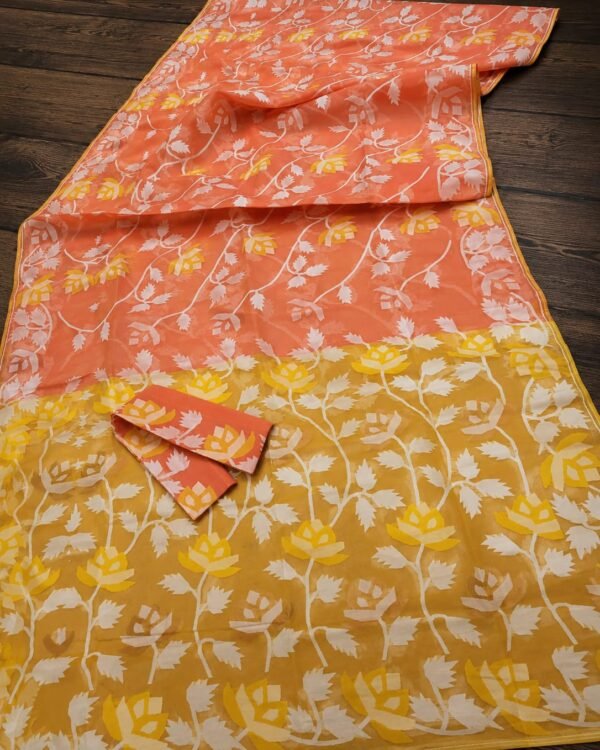 Lata Kumjo Soft Paddokanok Yellow Jamdani Saree