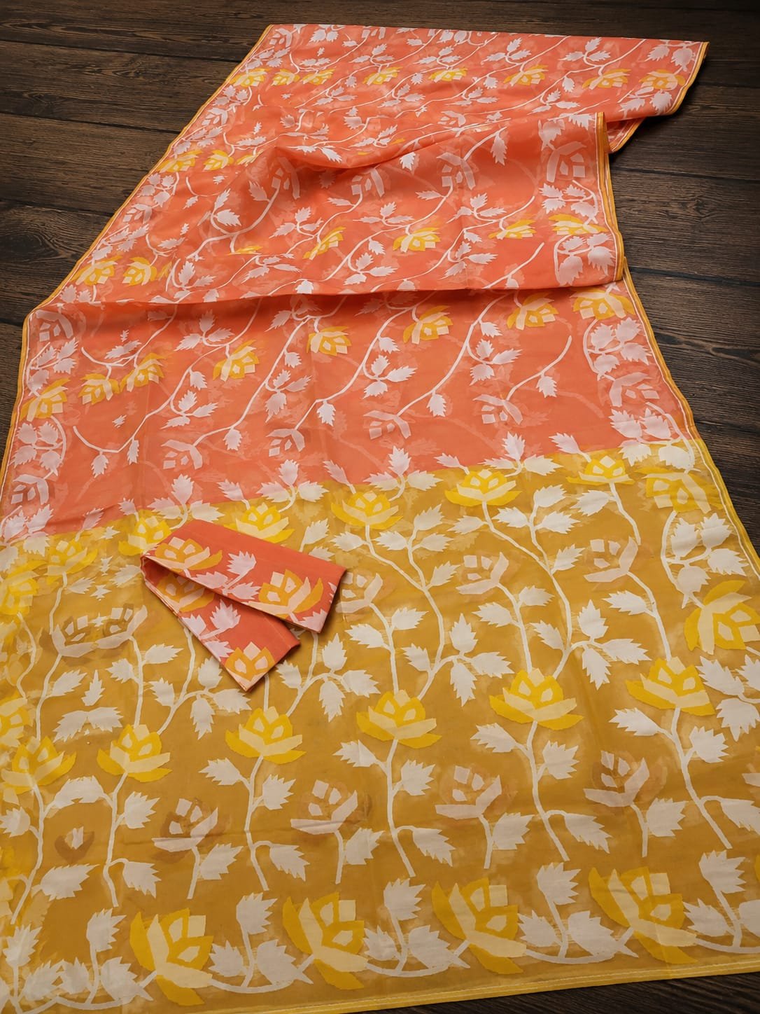 Lata Kumjo Soft Paddokanok Yellow Jamdani Saree