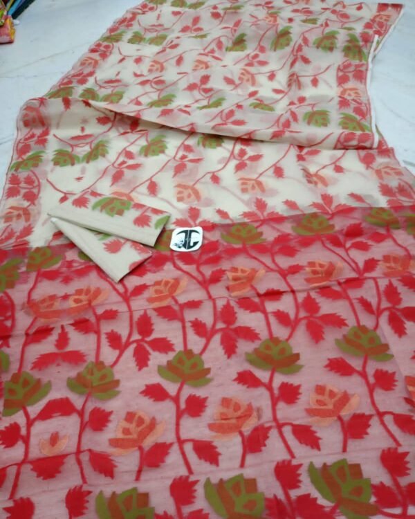 Lata Kumjo Soft White Red Jamdani Saree