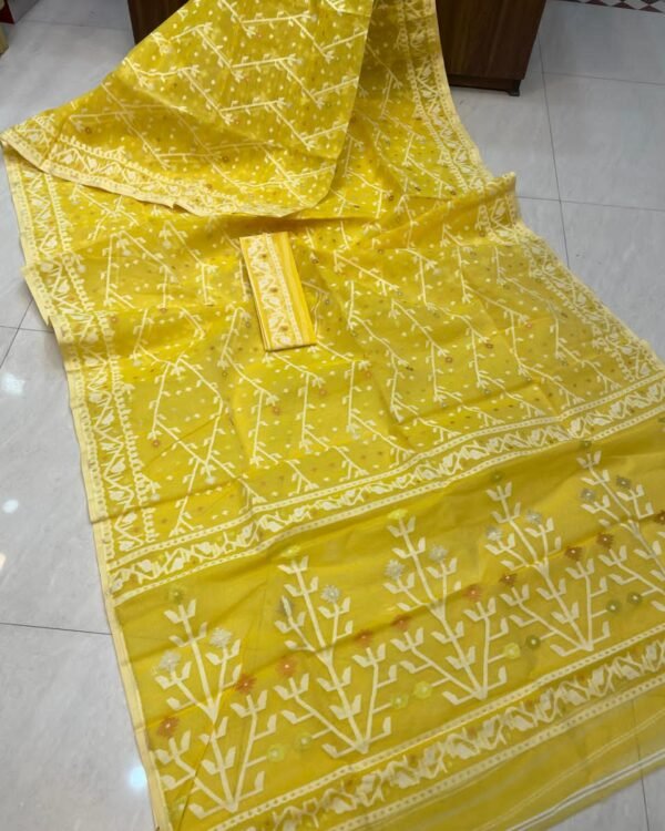 Flower Chain Soft Yellow Jamdani Saree