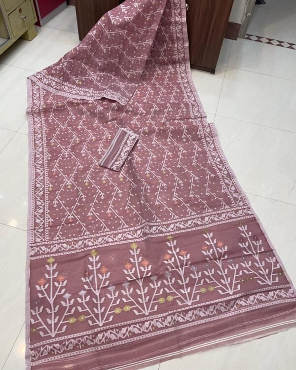 Flower Chain Soft Brown Jamdani Saree