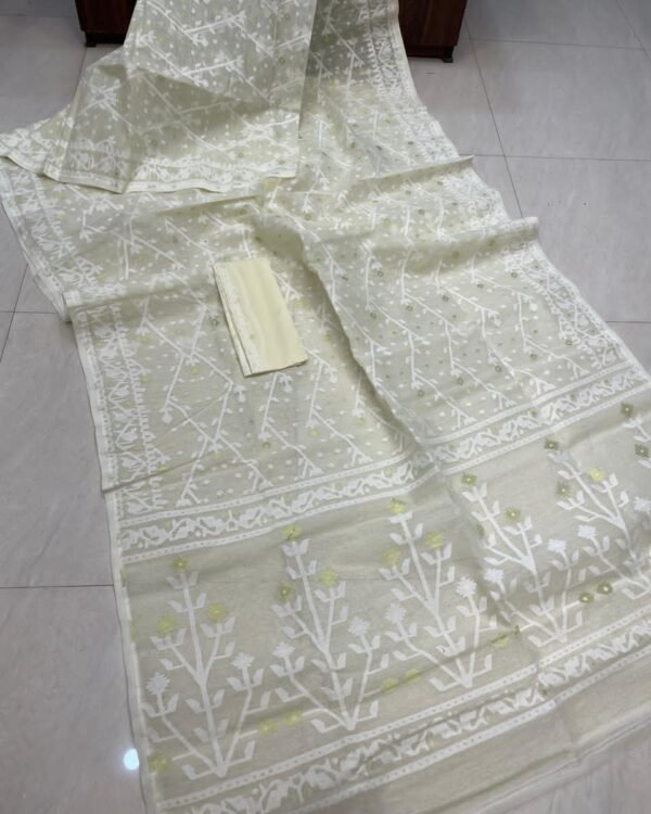Flower Chain Soft White Self Jamdani Saree