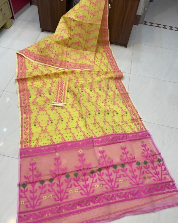 Flower Chain Soft Lemmon Yellow Jamdani Saree