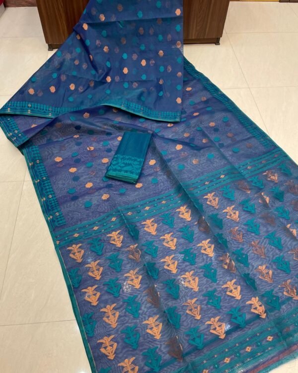 Tisul Achol Soft Royal Blue Jamdani Saree