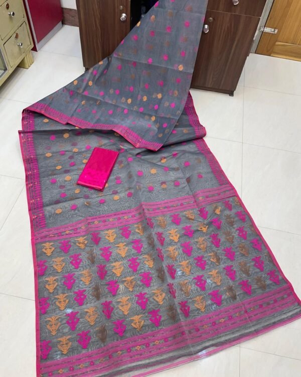 Tisul Achol Soft Grey Jamdani Saree
