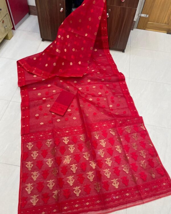 Tisul Achol Soft Red Jamdani Saree