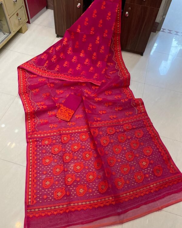 Achol Maya Soft Rani Orange Jamdani Saree