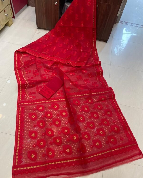 Achol Maya Soft Red Jamdani Saree