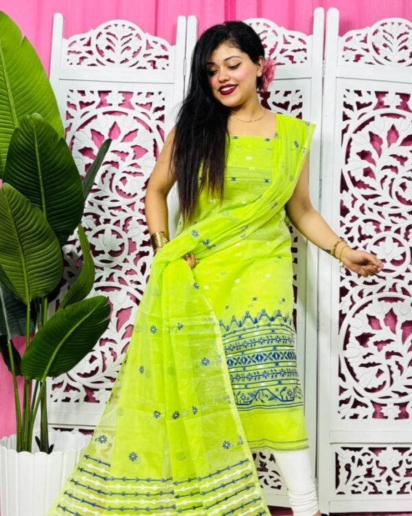 Flower Buti Green Unstitched 2 Piece Jamdani Suit Set