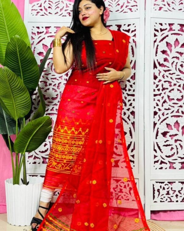 Flower Buti Red Unstitched 2 Piece Jamdani Suit Set