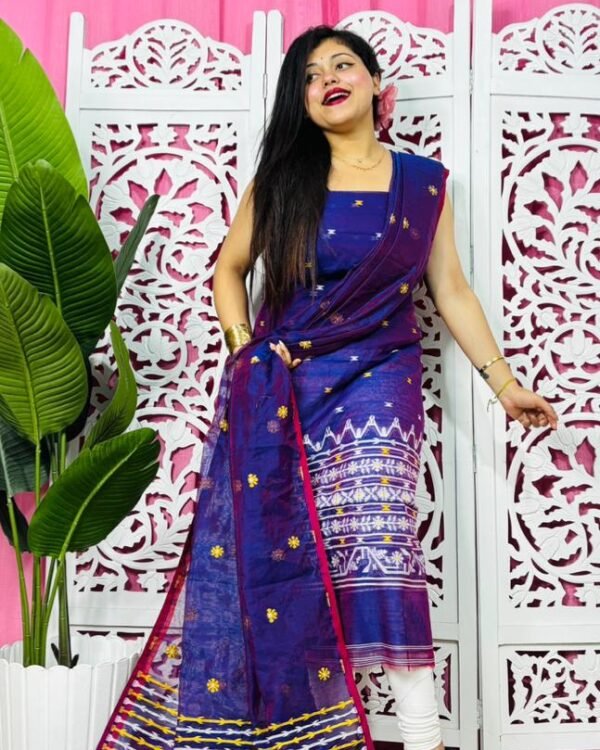 Flower Buti Blue Unstitched 2 Piece Jamdani Suit Set