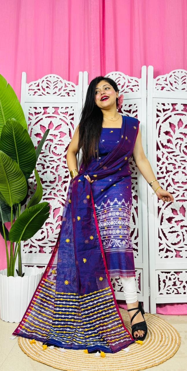 Flower Buti Blue Unstitched 2 Piece Jamdani Suit Set