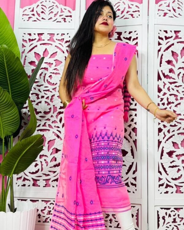 Flower Buti Pink Unstitched 2 Piece Jamdani Suit Set