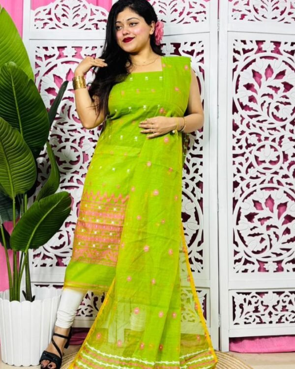 Flower Buti Deep Green Unstitched 2 Piece Jamdani Suit Set
