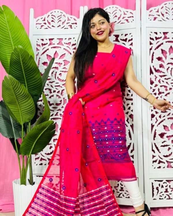 Flower Buti Red Blue Unstitched 2 Piece Jamdani Suit Set