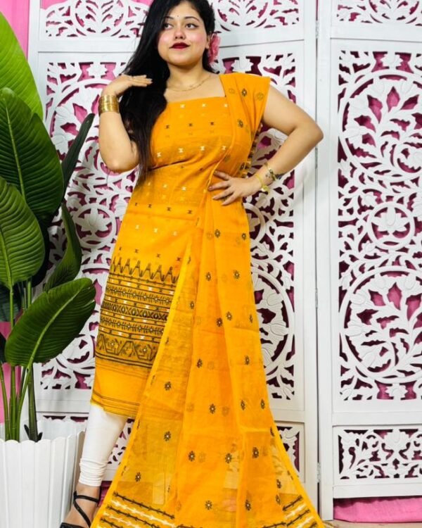 Flower Buti Deep Yellow Unstitched 2 Piece Jamdani Suit Set