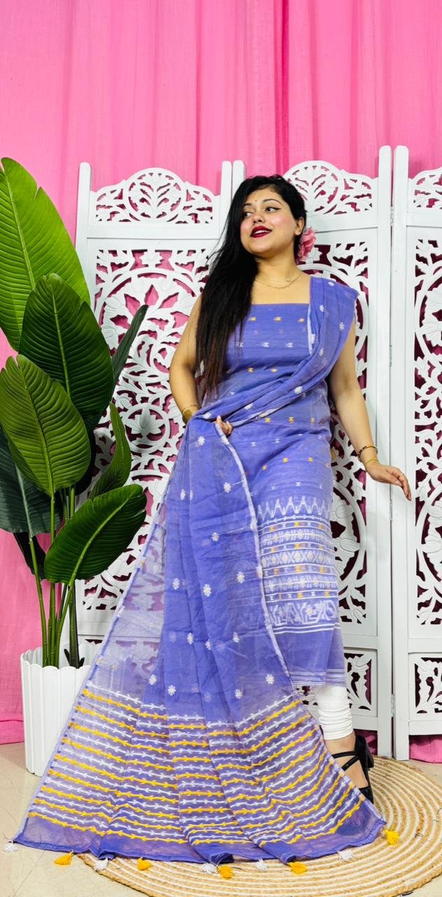Flower Buti Purple Unstitched 2 Piece Jamdani Suit Set
