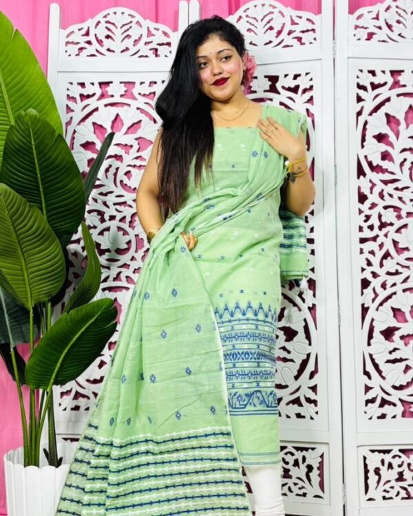 Flower Buti Olive Unstitched 2 Piece Jamdani Suit Set