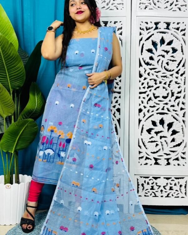 Paddo Pata Sky Blue Unstitched 2 Piece Jamdani Suit Set