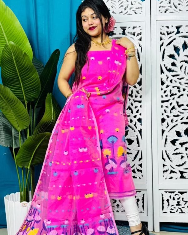 Paddo Pata Deep Pink Unstitched 2 Piece Jamdani Suit Set