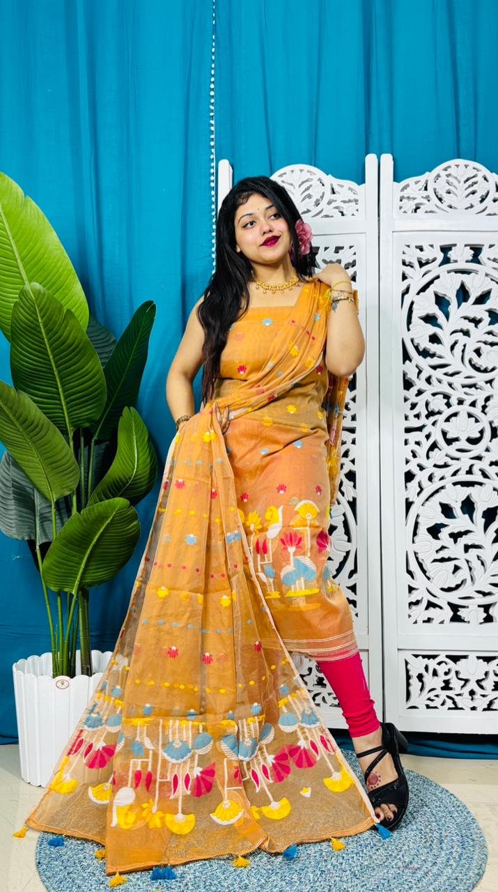 Paddo Pata Horin Unstitched 2 Piece Jamdani Suit Set
