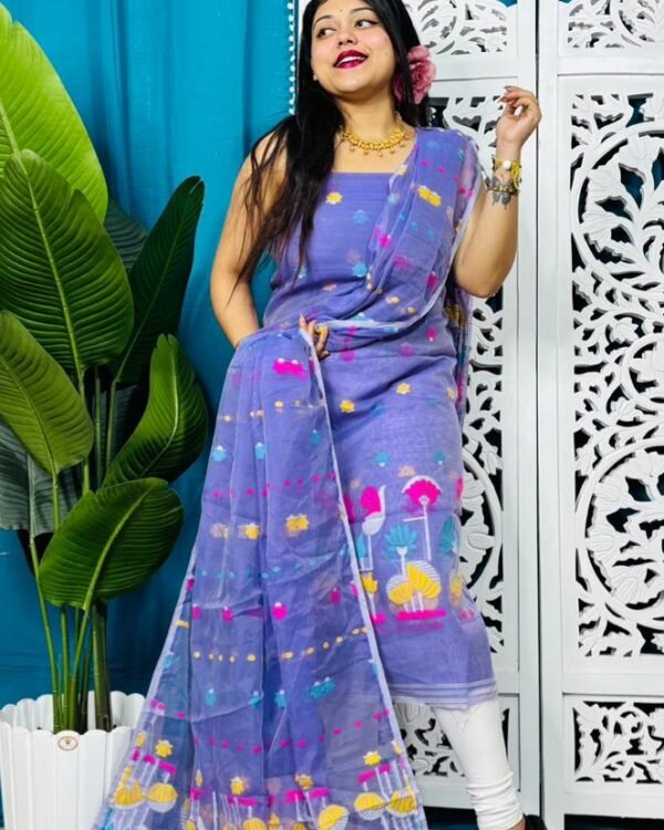 Paddo Pata Purple Unstitched 2 Piece Jamdani Suit Set