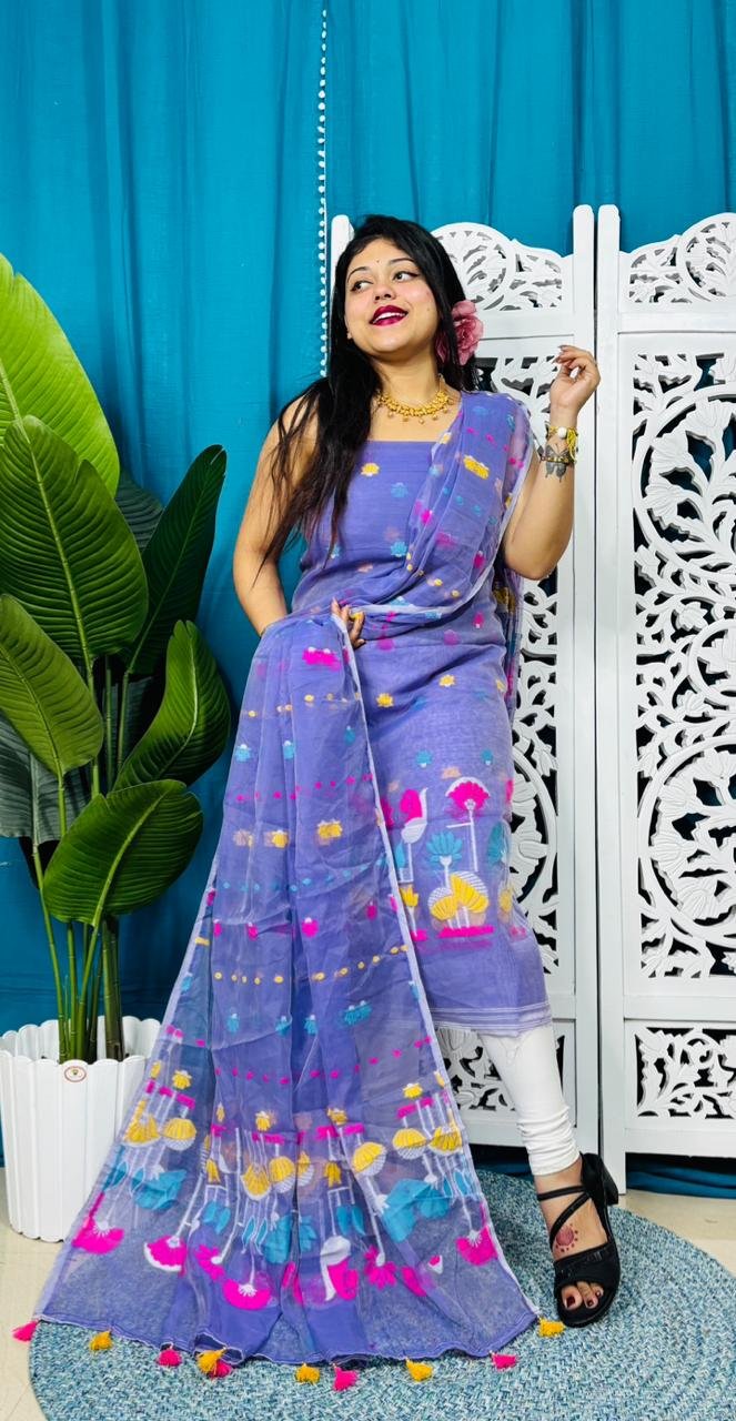 Paddo Pata Purple Unstitched 2 Piece Jamdani Suit Set