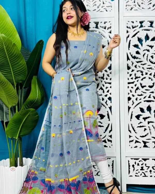 Paddo Pata Grey Unstitched 2 Piece Jamdani Suit Set