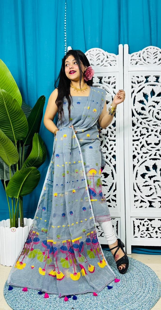 Paddo Pata Grey Unstitched 2 Piece Jamdani Suit Set