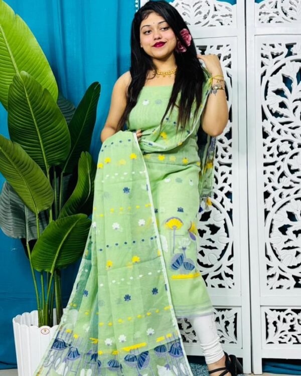 Paddo Pata Olive Unstitched 2 Piece Jamdani Suit Set