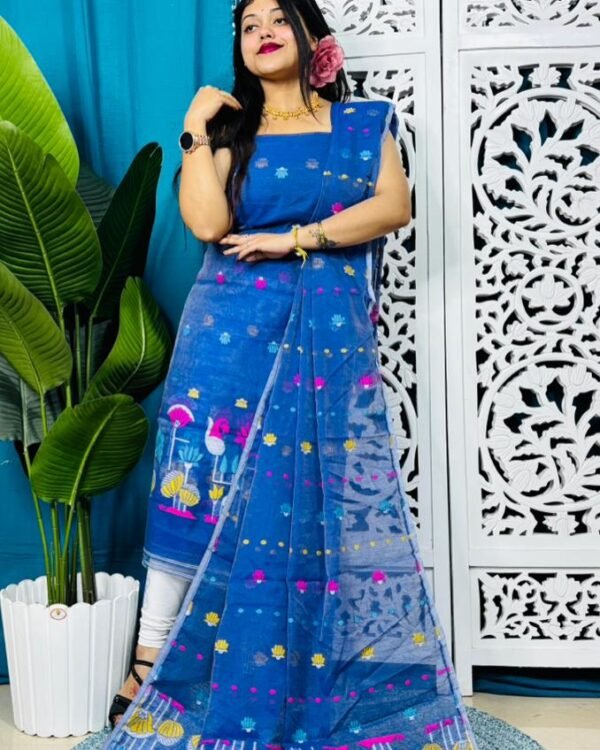 Paddo Pata Blue Unstitched 2 Piece Jamdani Suit Set